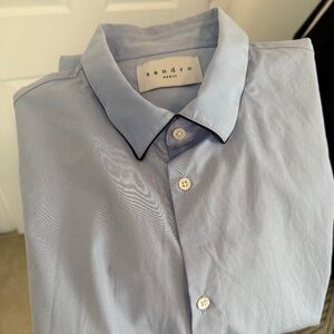 Sandro Dress Shirt with Collar Accent Trim Light Blue - Size Medium